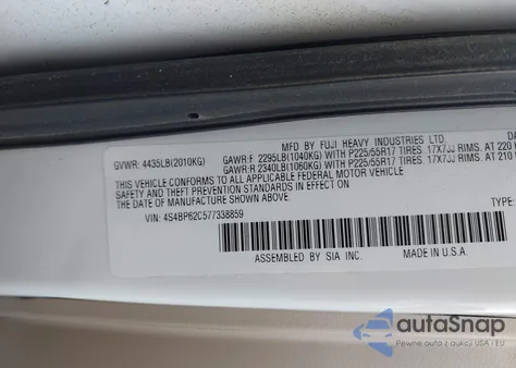 2007 Subaru Outback 2.5I Limited z USA, uszkodzony, nr VIN 4S4BP62C577338859